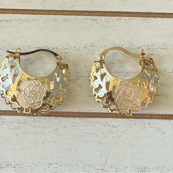 Gold Plated Hollow Out Hoop Boho, Lightweight Pretty Basket, Hoop Earrings - Picture 8 of 8